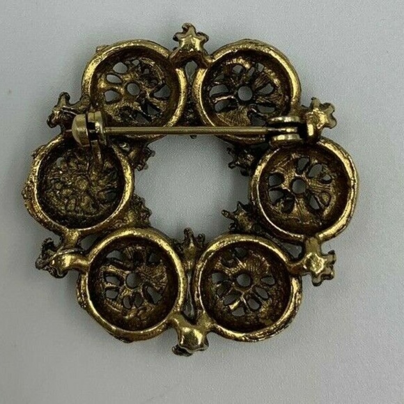 Vintage Brooch 1.5" Goldtone Aurora Rhinestone Floral - Picture 5 of 5